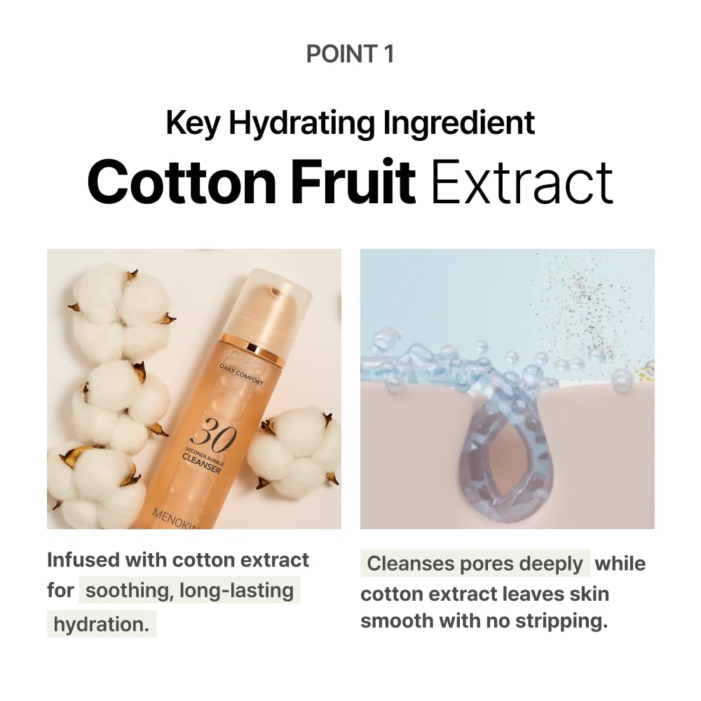 MENOKIN Cotton Cloud Bubble Cleanser [Daily Comfort] Betaine for Lasting Hydration, Low pH for Sensitive skin, Non-Stripping, Da