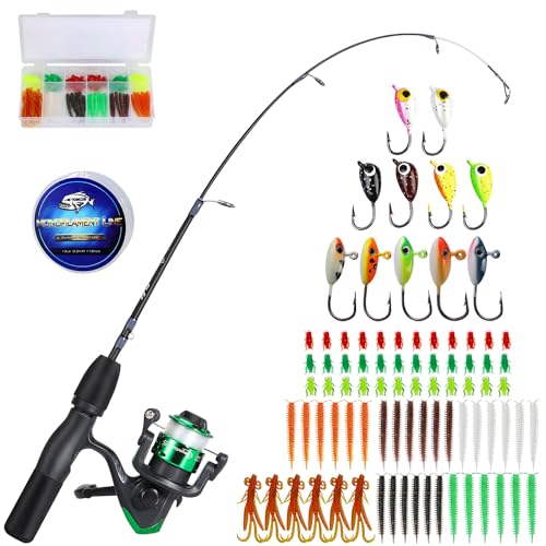 Sougayilang Ice Fishing Rod and Reel Set, Ice Fishing Includes Ice Jigs, Lures, and Essential Tackle,27" Medium/Light Powe...