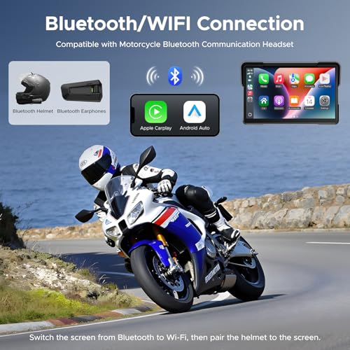 VOLAM Wireless Motorcycle CarPlay Screen, 7-inch IP67 Waterproof Touchscreen,GPS Navigation System,Anti-Glare for Dayligh...