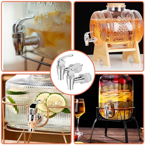 2 Pack Beverage Dispenser Spigot Replacement - Food Grade Stainless Steel Drink Dispenser Spout with Easy-Turn Handle, Uni...