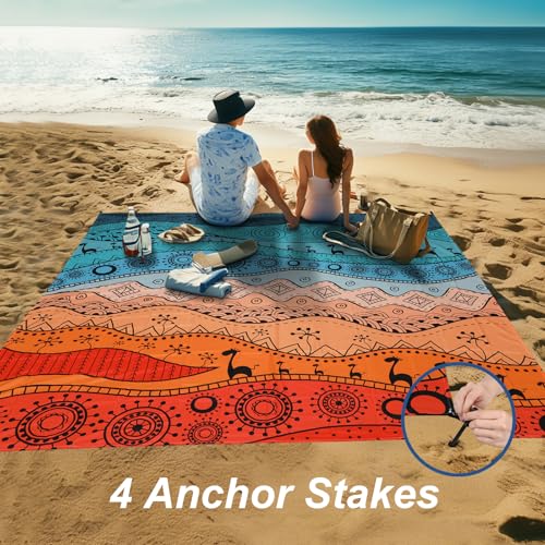 SKYREH Beach Blanket Waterproof Sandproof, 79" x 83" Extra Large Sand Free Quick Drying Beach Mat, Compact Outdoor Picnic ...
