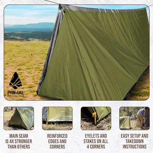 Primal Survival Gear Orange Polyester Survival Tent with Doors - Compact, Durable, All-Season Shelter for Camping, Hiking,...