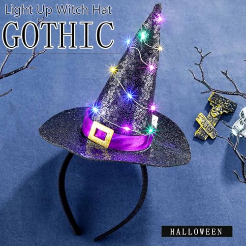 Firuilo Light Up Halloween Headband Glowing Witch Hat Headbands Day of the Dead Headpieces Halloween Costume Dress Up Part...