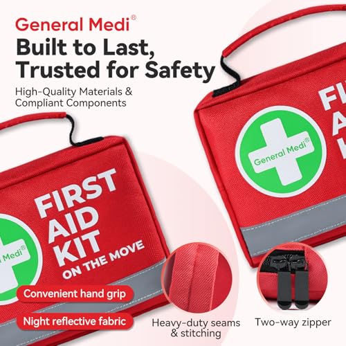 General Medi First Aid Kit - 150 Pieces Small Compact First Aid Kit Bag - Includes Instant Cold Pack, Emergency Blanket fo...