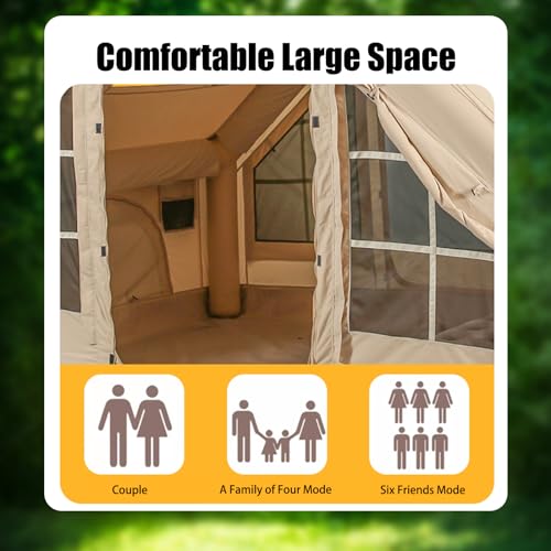 Inflatable Camping Tents with Hand Pump, Air Glamping Tents, Easy Setup Waterproof and Windproof Blow up Tent, 4 Seasons O...