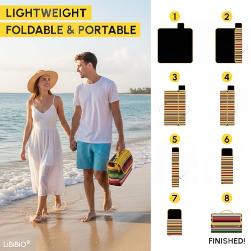 Libibio Extra Large 80"x80" Beach Blanket – Thick 3-Layer Waterproof Sandproof Outdoor Mat – Picnic Blanket for 6-8 People...