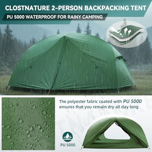 Clostnature 2 Person Backpacking Tent - Lightweight Two Person Tent for Backpacking, Easy Set Up Waterproof Camping Tent f...