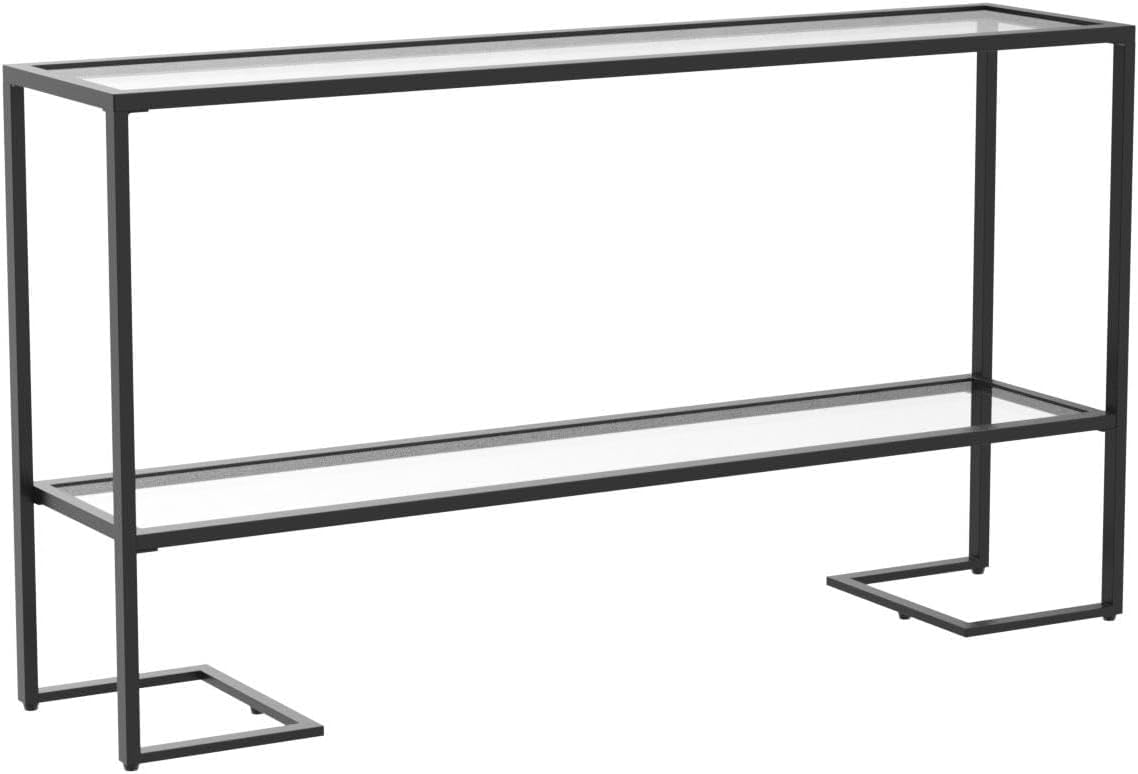 Cozy Castle 52" Console Table, 2-Tier Narrow Tempered Glass Sofa Table with Metal Frame for Living Room, Hallway, Bedroom, Black