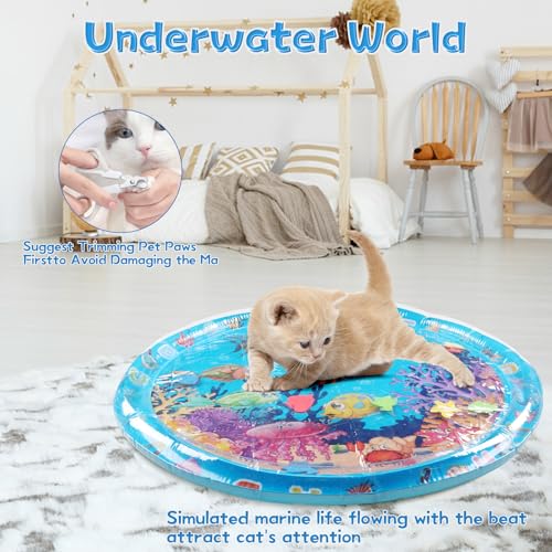 BIXMK 2025 New Thickened Water Sensor Play Mat, Pet Water Sensory Mat, Water Sensory Playmat with Fish, Interactive Sensor...