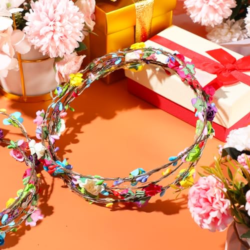 Yunsailing 64 Pcs Mardi Gras Light up Flower Crown LED Glow Party Headband Girl Headpiece Glowing Floral Headdress(Classic)