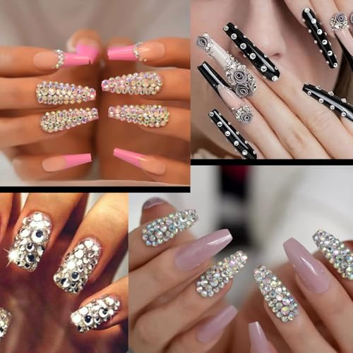 Flat Back Rhinestone Kits Colorful Rhinestones+Crystal AB&Transparent White Face Gems Nail Gem with Quick Dry Makeup Glue+...