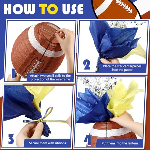 Rossesay 26 Pieces Football Paper Lantern Centerpieces Decorations Football Table Centerpieces with Metallic Foil Spray Ce...