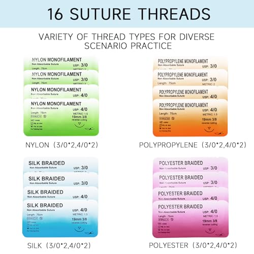 Suture Practice Kit for Medical Students - Suturing Kit Suture Pad with Pre-Cut Wounds, Suturing Threads & Tools, Wound Cl...