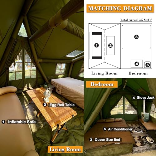 SENLEETO 8/10/12 Person Large Inflatable Tents for Camping, 4 Season Blow Up Tents with Canopy/Rainfly, Luxury Inflatable ...