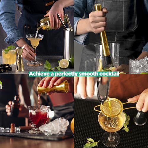 Homestia Gold Bartender Kit - Stainless-Steel Cocktail Shaker Set - Mixology Bar Tools with Drink Shaker, Mixer Spoon and ...