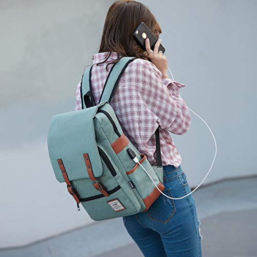 Mancio Vintage Laptop Backpack with USB Charging Port, Slim Tear Resistant Business Backpack for Travelling, College, Casu...