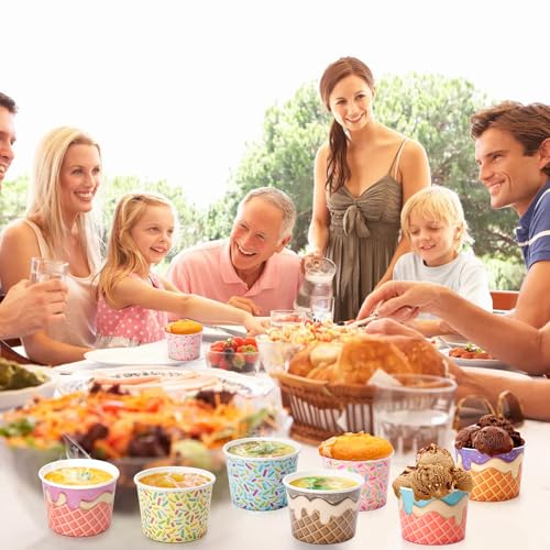50Pcs 8oz Candy Color Snack Cup Ice Cream Shaped Paper Cups, Disposable Treat Snack Cups & Soup Bowls Cups for Festive Par...