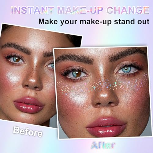 8Pcs Face Makeup Patches, Glitter Freckles Face Tattoo for Teenagers & Young Women, Sparkle Freckles Makeup Patches, Water...