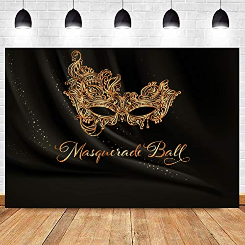Golden Mask Backdrop 9x6ft Shining Retro Golden Mask Masquerade Ball Black Photography Background Mardi Gras Masquerade Ca...