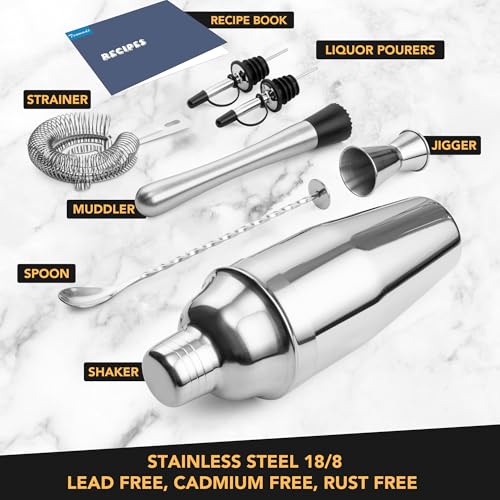 7-Piece Cocktail Shaker Set, 24oz Shaker Strainer Muddler Jigger Mixing Spoon Pourers, Bartender Kit, Bar Accessories, Sta...