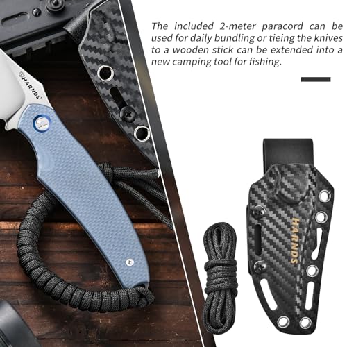 Harnds Shark Outdoor Knife Fixed Blade with Kydex Sheath D2 Steel Blade Ideal Camping Premium Survival Bushcraft (Gray - S...