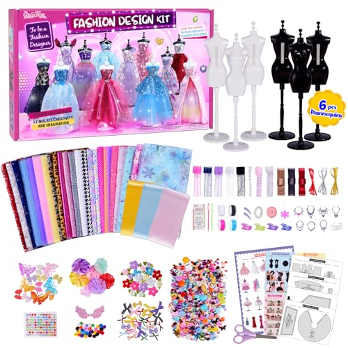 ONE TO FOUR 800+Pcs - Fashion Designer Kit for Girls with 6 Mannequins - Arts and Crafts Kit- Sewing Kit for Kid Ages 8-12...