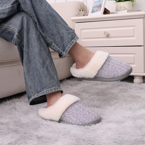 Evshine Warm Knit House Slippers for Women Comfy Wool-Like Lined Chenille Slippers with Memory Foam and Indoor Outdoor Soles
