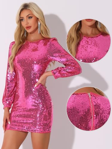 Allegra K Sequin Dress for Women Party Cocktail Lantern Long Sleeve Sparkly Glitter Disco Outfits Bodycon Mini Dresses