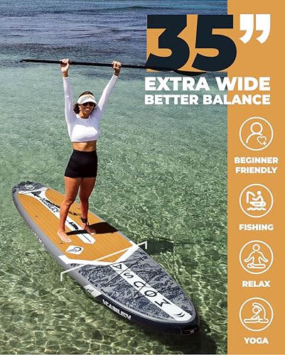 MOUSA 11'×35" Inflatable SUP Board Bundle – 2 Colors (Gray & Pink), Stable Paddleboard for 2 People, Full EVA Deck, 100L B...