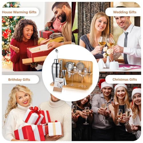 USEERIL Espresso Martini Kit Gifts Set with 2 Glasses,Mixology Bartender Kit,Cocktail Shaker Set with Bamboo Stand for Dri...