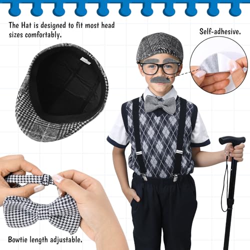 CONGRU 100 Days of School Costume for Boys,Old Man Costume for Kids Grandpa Vest Accessories Set