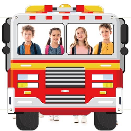 Firetruck Shaped Photo Prop Selfie Frame Party Decor 59 x 59In Large Fabric Cartoon Firefighter Photo Booth Props Fireman ...