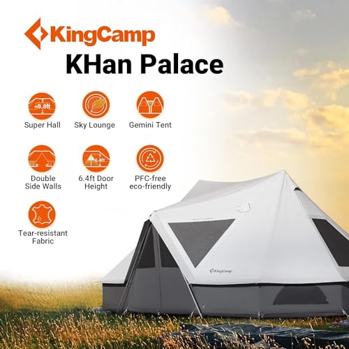 KingCamp Canvas Bell Yurt Tents, 4 Seasons Large Waterproof & Windproof Luxury Glamping Tent w/Stove Jack for Family Outdo...