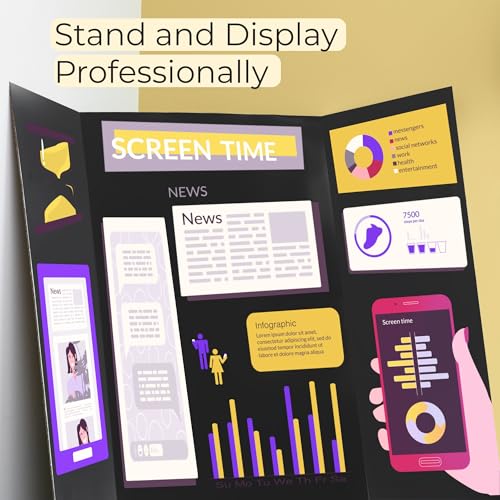 BAZIC Products Trifold Poster Board – Black Corrugated Cardboard Display Board for School Projects, Science Fairs, Photos,...