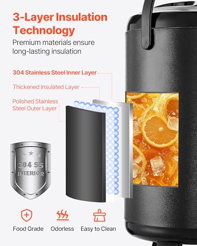 VEVOR Insulated Beverage Dispenser, 3.2 Gal/12L Stainless Steel Thermal Drink Server with Spigot & Temp Display, Suitable ...