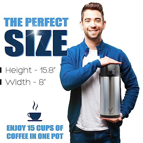 Coffee Carafe for Keeping Hot - 102oz/3L Airpot Coffee Dispenser with Pump - Insulated Stainless Steel Hot Beverage Dispen...