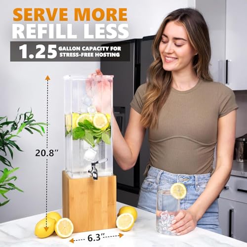 ACRYLIC Drink Dispenser- 1.25 GALLON Beverage Dispenser with Stand and Ice Core – Cold Drink Server for Parties and Events