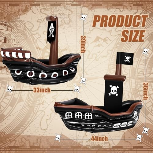 Zhanmai 2 Pcs Inflatable Pirate Ship Drink Cooler Inflatable Serving Bar Food Container for Summer Carniva Mardi Gras Pira...