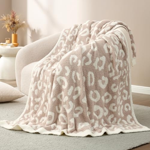 Snuggle Sac Leopard Throw Blanket for Couch Bed Sofa 50x60 inches, Reversible Beige Leopard Blanket Ultra Soft Cozy Blanke...