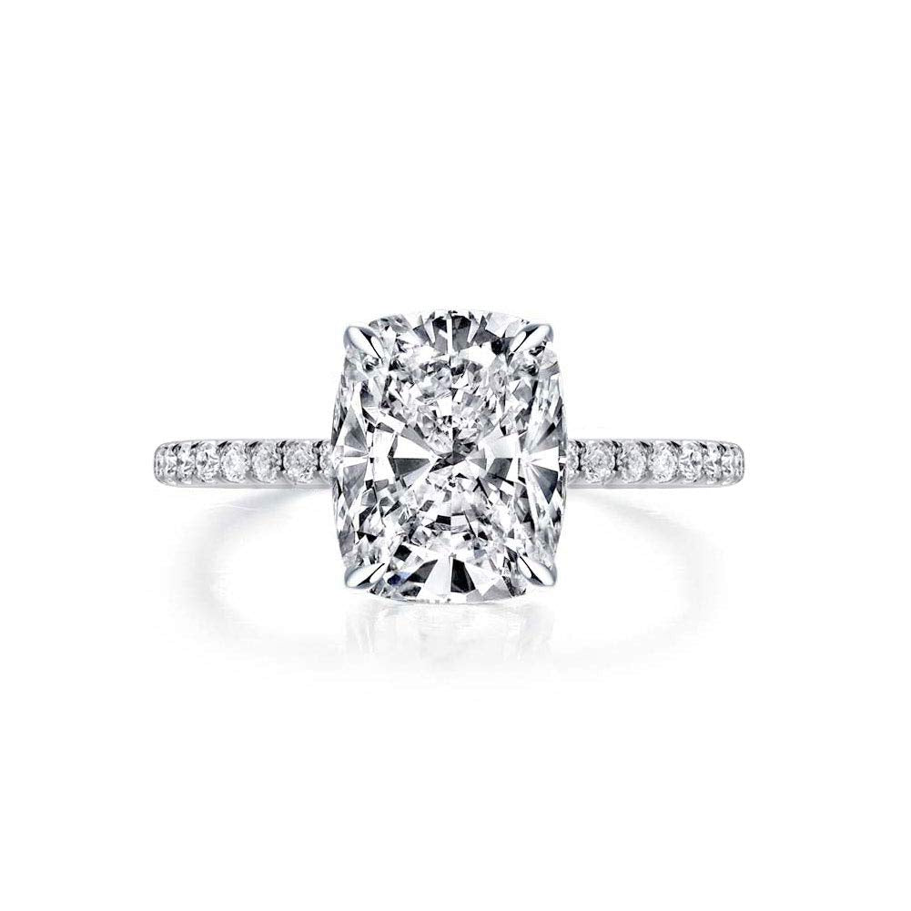 Bo.Dream Cushion Cut 3ct Cubic Zirconia CZ Engagement Rings Platinum Plated Sterling Silver (5.5)