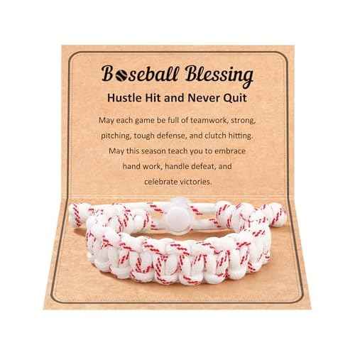 Baseball Bracelet for Teens, Adjustable 7-10 inchs Wrist Fit and Braided Rope Bracelets with Quote Card as 8-12 Year Old Teen Gifts for Son Grandson Brother Friends