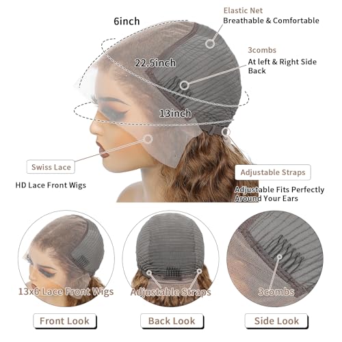 Chocolate Brown Deep Wave Lace Front Wigs Human Hair Wigs for Women 250 Density 13x6 Lace Frontal Wigs Human Hair Deep Curly HD Lace Front Wigs Pre Plucked with Baby Hair (22 Inch)