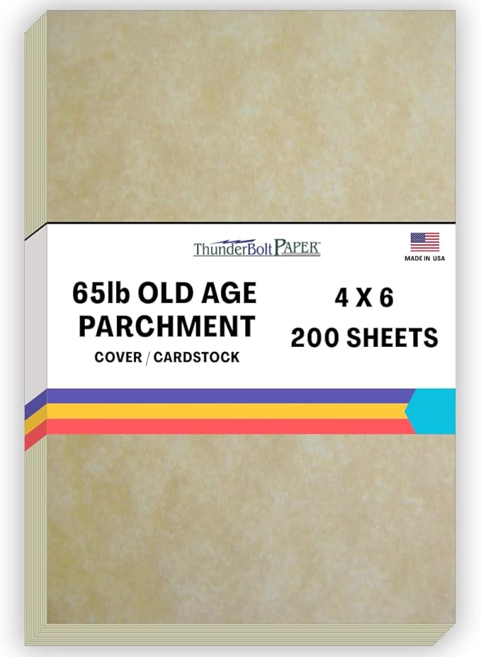 200 Old Age Parchment 65lb Cover Paper Sheets 4 X 6 Inches Cardstock Weight Colored Sheets 4X6 Inches Photo|Card|Frame Size - Printable Parchment Look