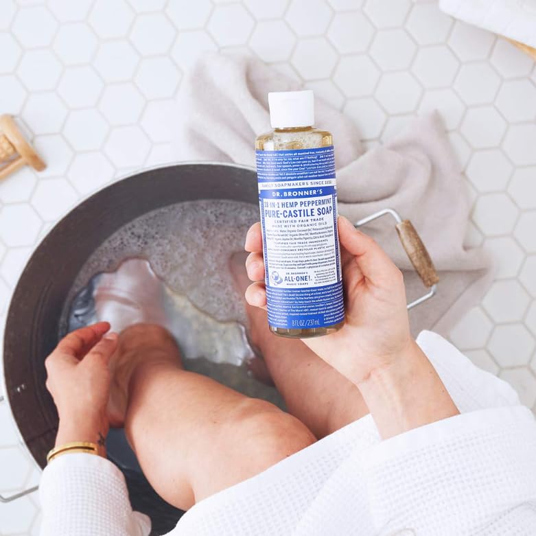 Dr. Bronners Pure-Castile Magic Liquid Soap (Peppermint, 8 Ounce)- Made with Organic Oils, 18-in1 Uses: Face, Hair, Hand & Body