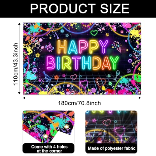 Mocsicka Neon Birthday Backdrop Banner Glow in The Dark Neon Birthday Party Decorations Glow Graffiti Splatter Photography...