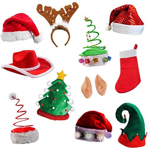 Tigerdoe Christmas Hats - 5 Pack Holiday Photo Booth Props - Santa Hat - Elf Hat - Xmas Party Supplies