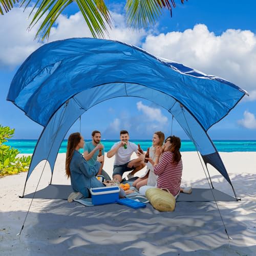 Beach Tent - Beach Shade Canopy Compact Fold (16.9x3.9″), Own Patent, 360° Ventilation, Large Side Storage Pocket, UV Prot...