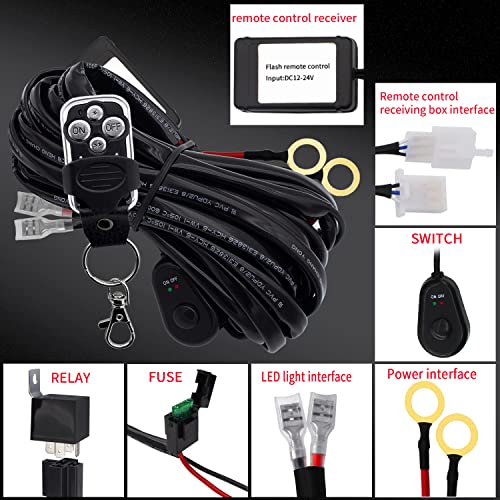 LED Lights Bar Remote Control Wiring Harness Kit 1 Leads DC12V On-Off Switch Power Relay Blade Fuse 14AWG Core Cable Wirin...