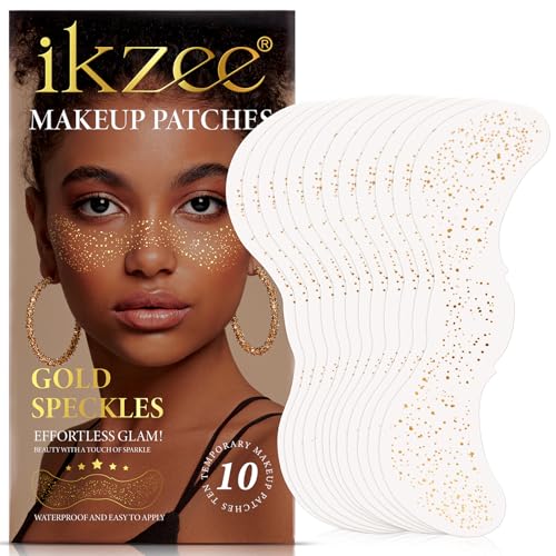 Glitter Freckles Face Tattoo, 10 Pcs Glitter Freckles, Gold Face Glitter Makeup Speckles, Glow Up Sparkle Makeup Patches -...