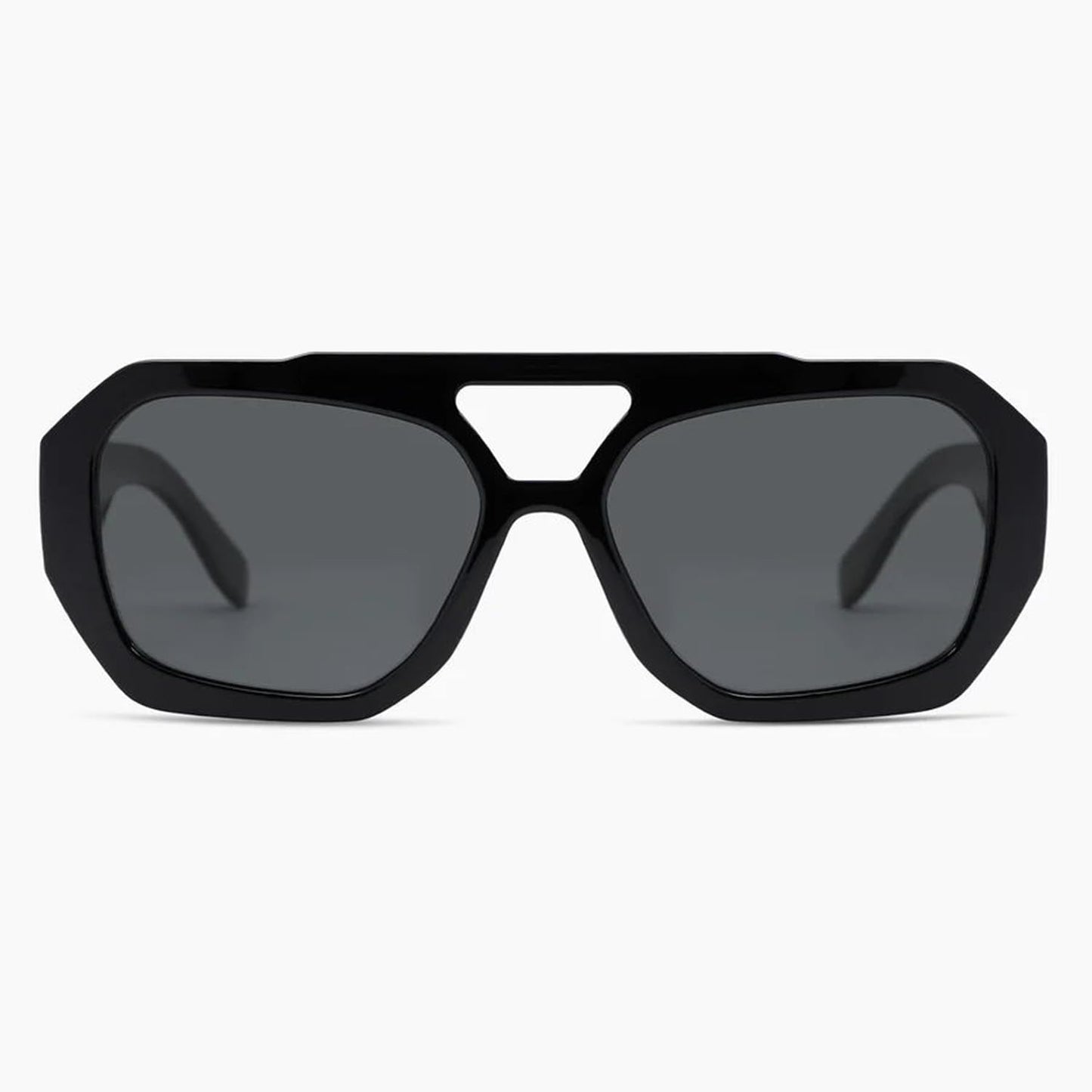 ADE WU Trendy Designer Hexagon Aviator Sunglasses for Women Thick Frame Double Bridge Geometric Sun Glasses Black & Leopard Print